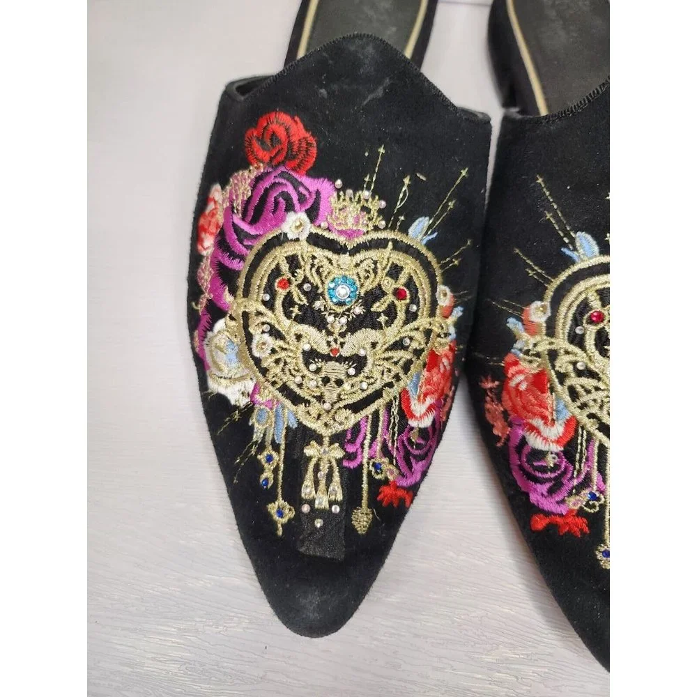 Camilla Franks sz 39 Slipper Shoe Slip on Mules Suede Embellished Embroidered - Picture 3 of 8